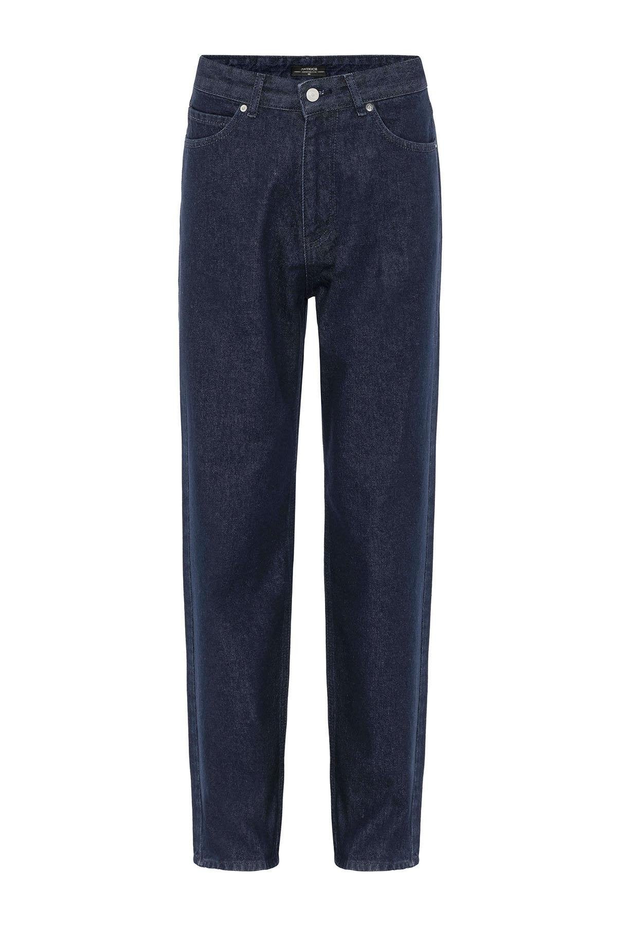 Antioch-Koyu Lacivert Yüksek Bel Relaxed Fit Erkek Kot Pantolon-Kot Pantolon-7-fleurdirect.live