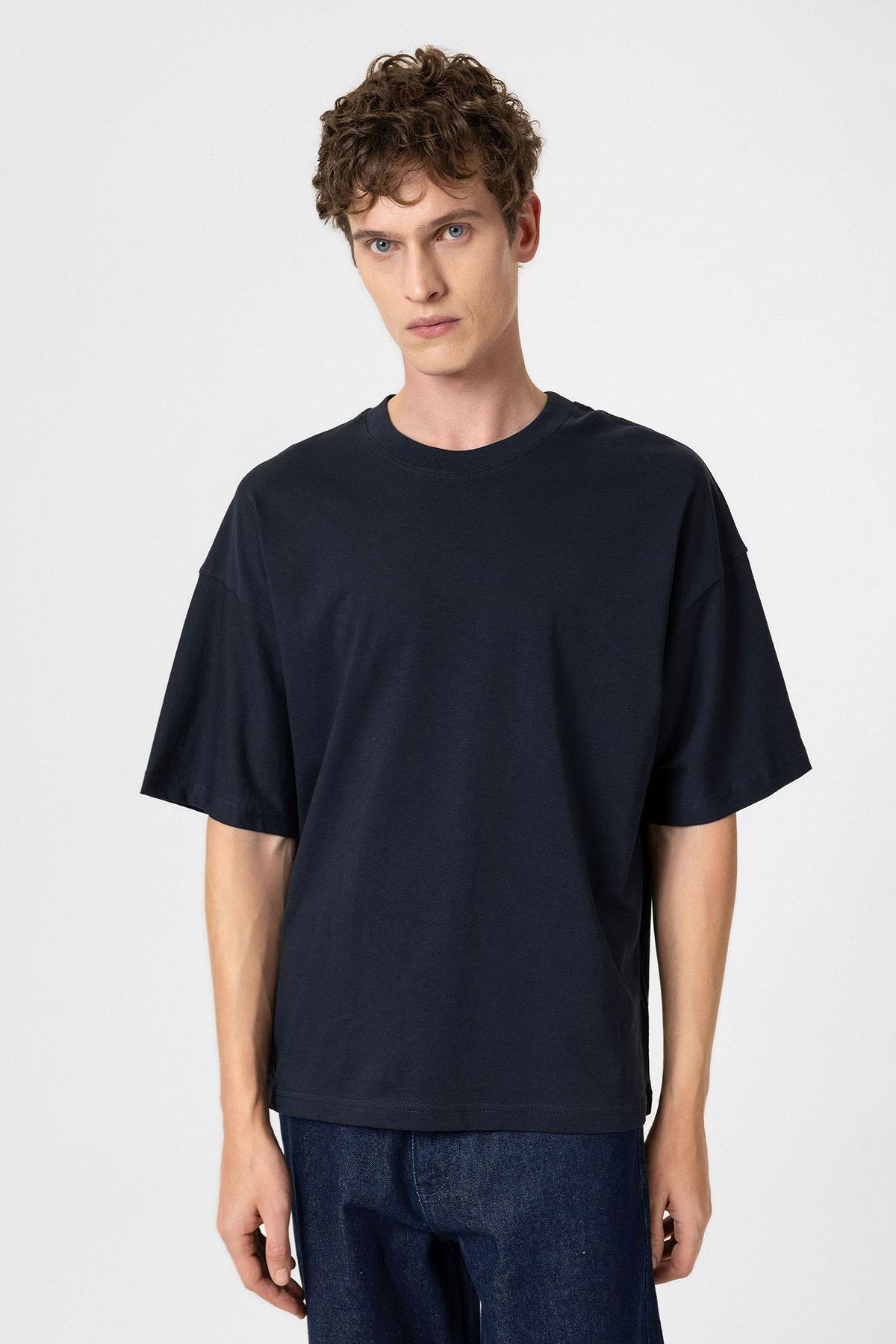 Antioch-Lacivert Crop Fit Erkek T Shirt-T-Shirts-2-fleurdirect.live