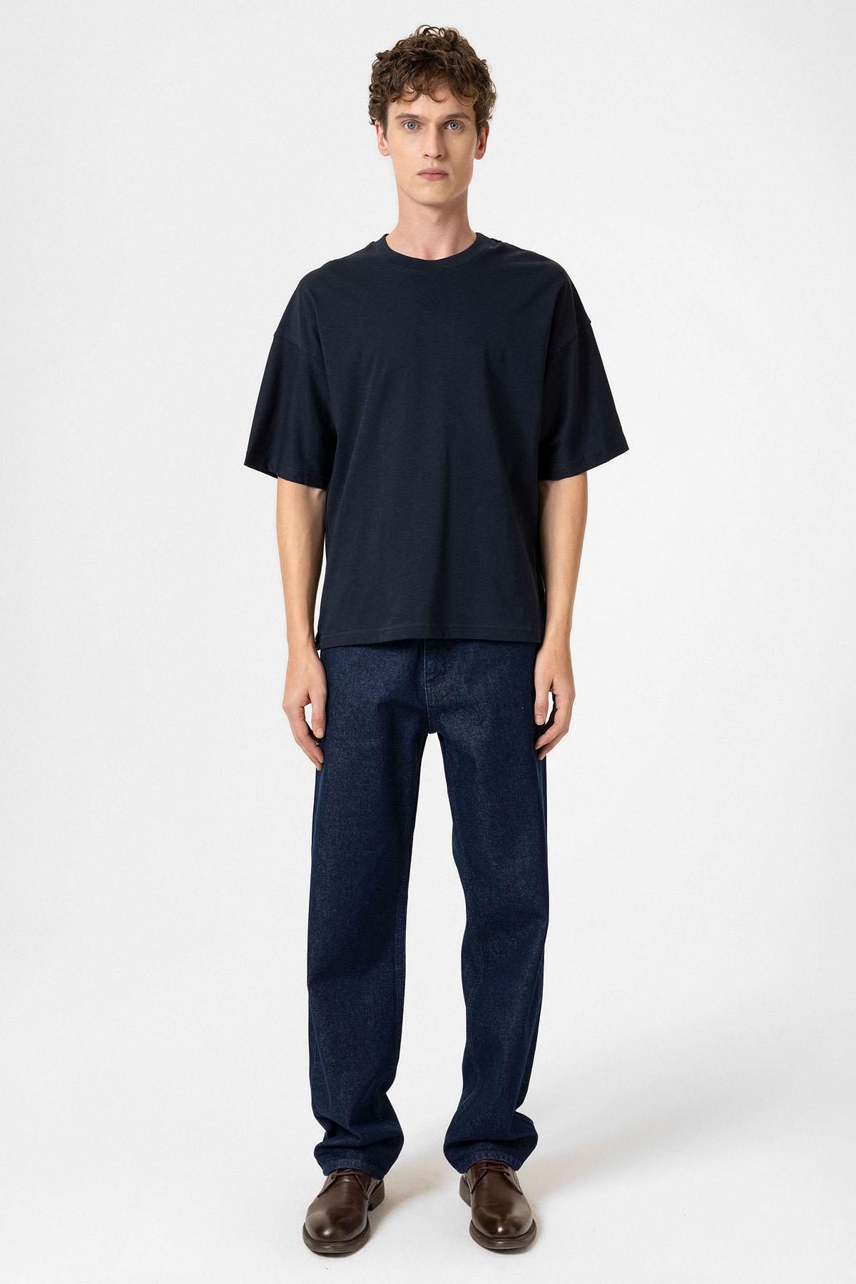 Antioch-Lacivert Crop Fit Erkek T Shirt-T-Shirts-3-fleurdirect.live