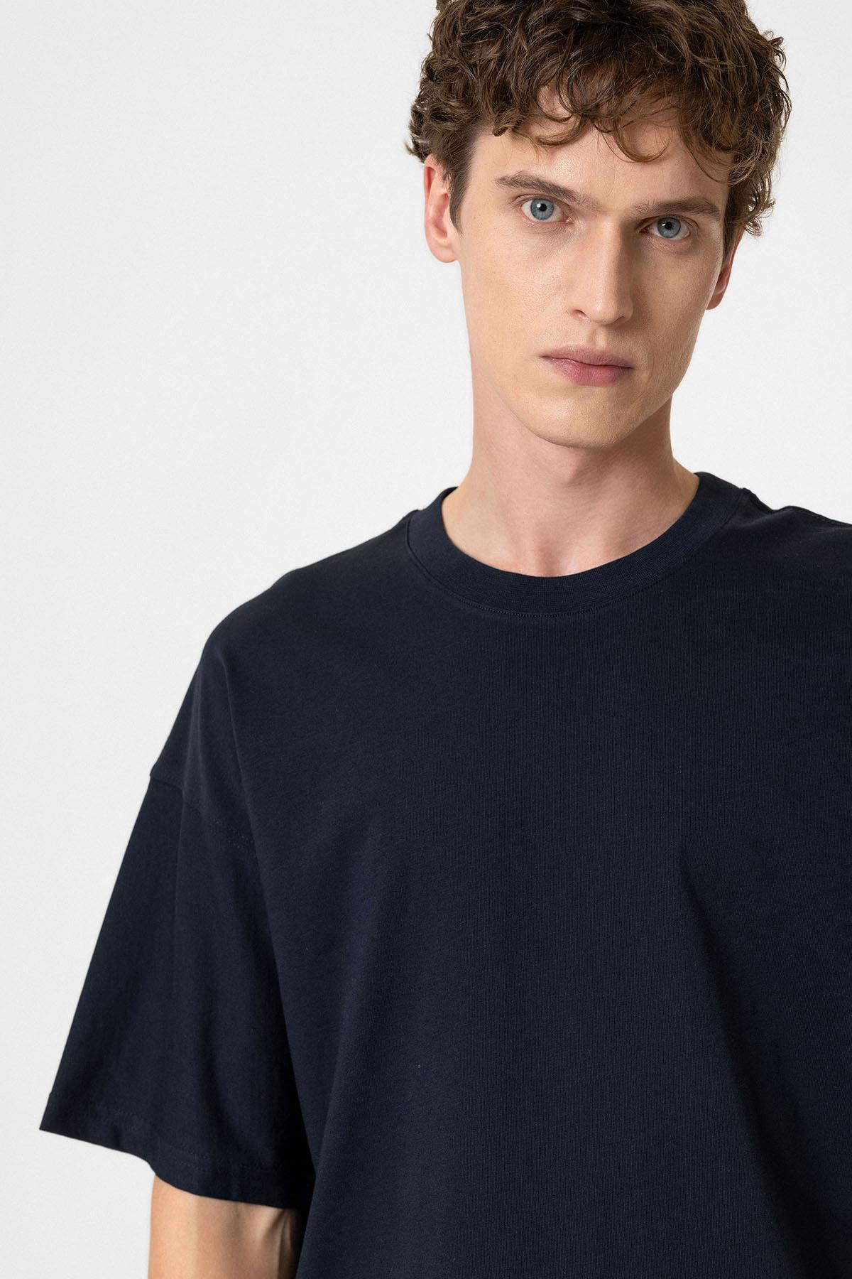 Antioch-Lacivert Crop Fit Erkek T Shirt-T-Shirts-4-fleurdirect.live