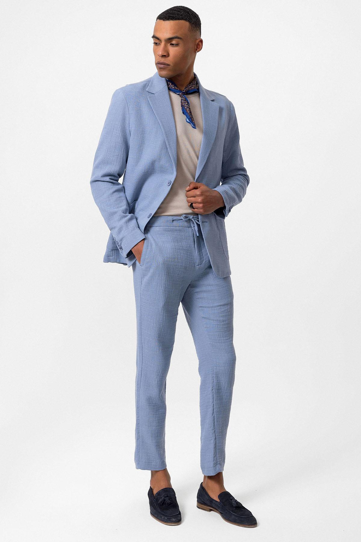 Antioch-Mavi Astarsız Torba Cepli Erkek Blazer Ceket-Blazer Ceket-3-fleurdirect.live