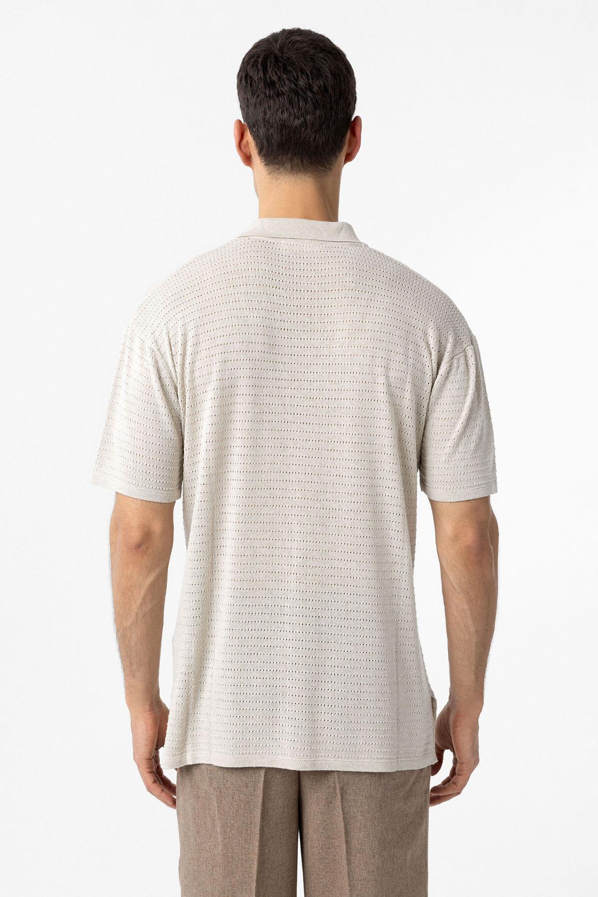 Antioch-Natur Polo Yaka Dokulu Erkek Triko T Shirt-T-Shirts-5-fleurdirect.live