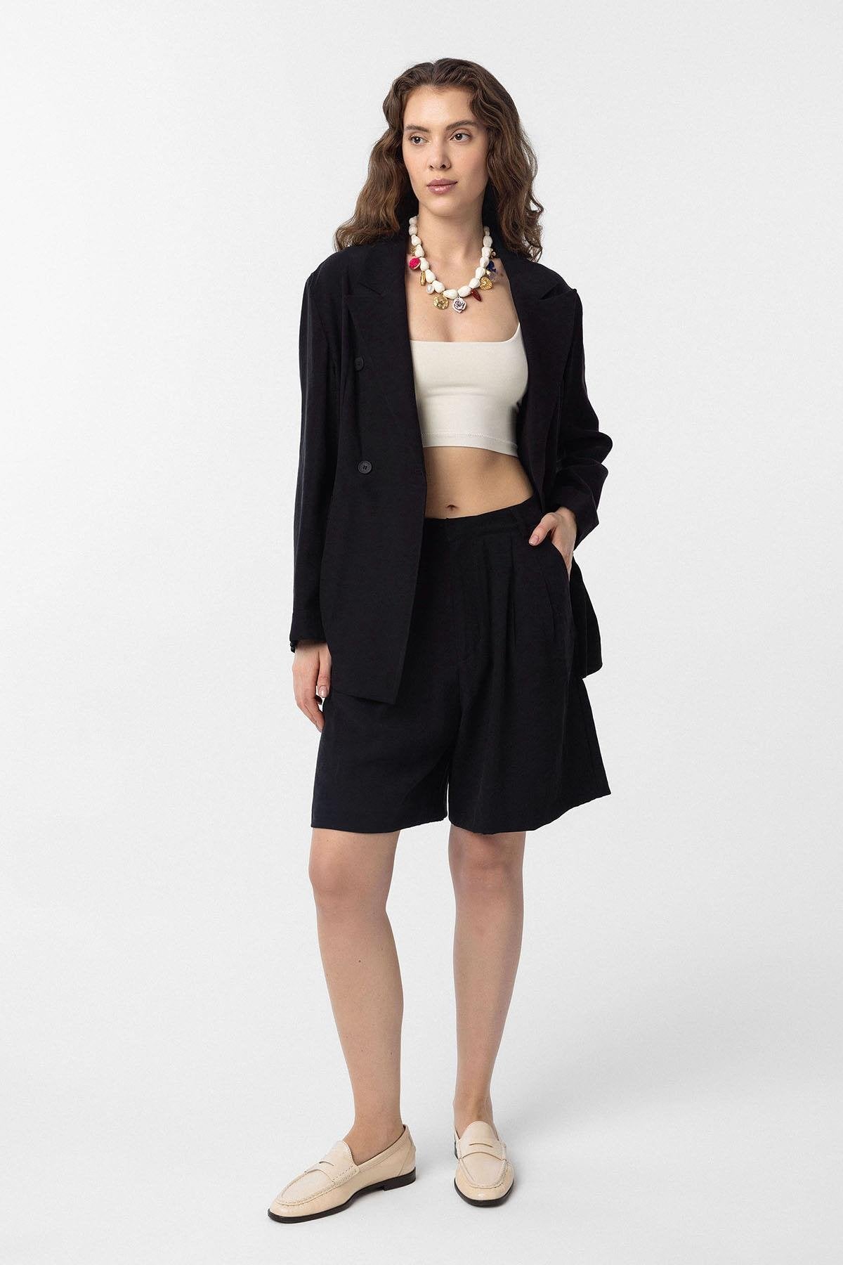 Antioch-Siyah Kruvaze Kadın Blazer Ceket-Blazer Ceket-2-fleurdirect.live