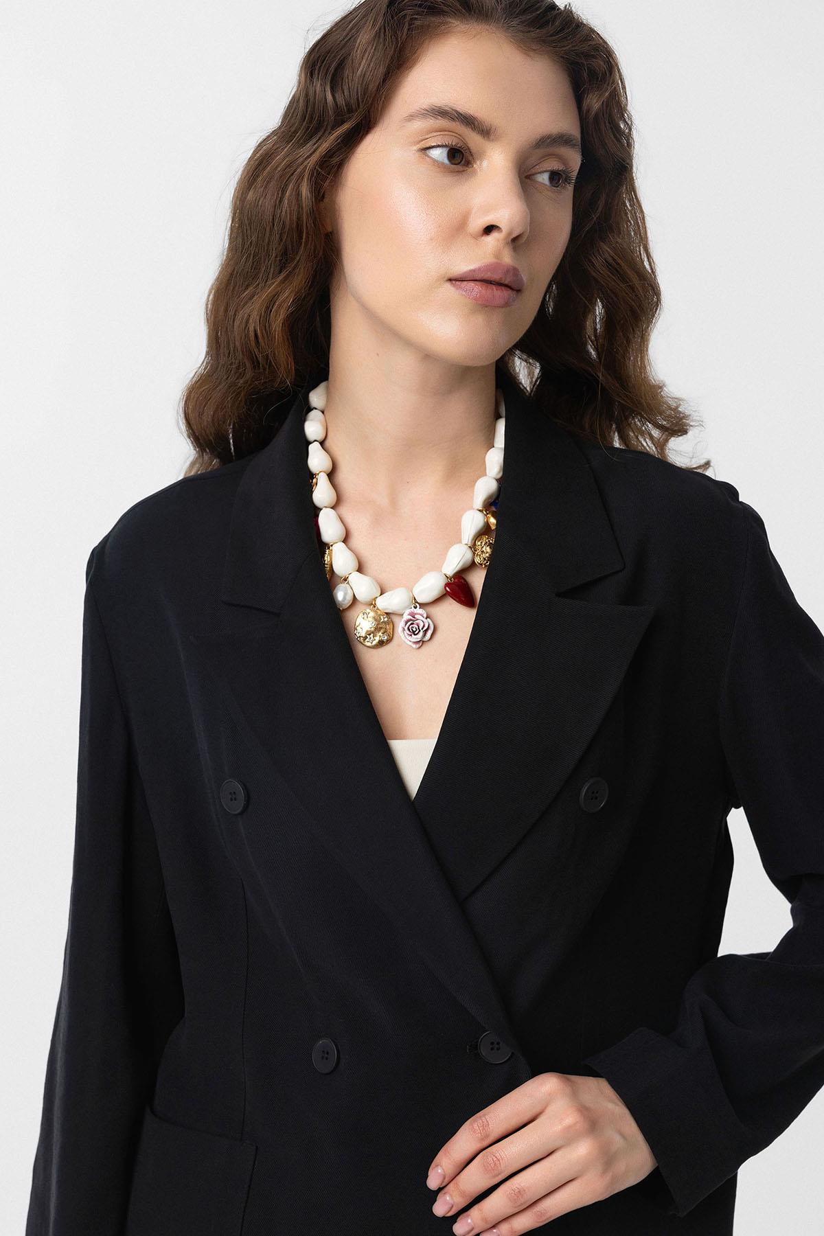 Antioch-Siyah Kruvaze Kadın Blazer Ceket-Blazer Ceket-3-fleurdirect.live
