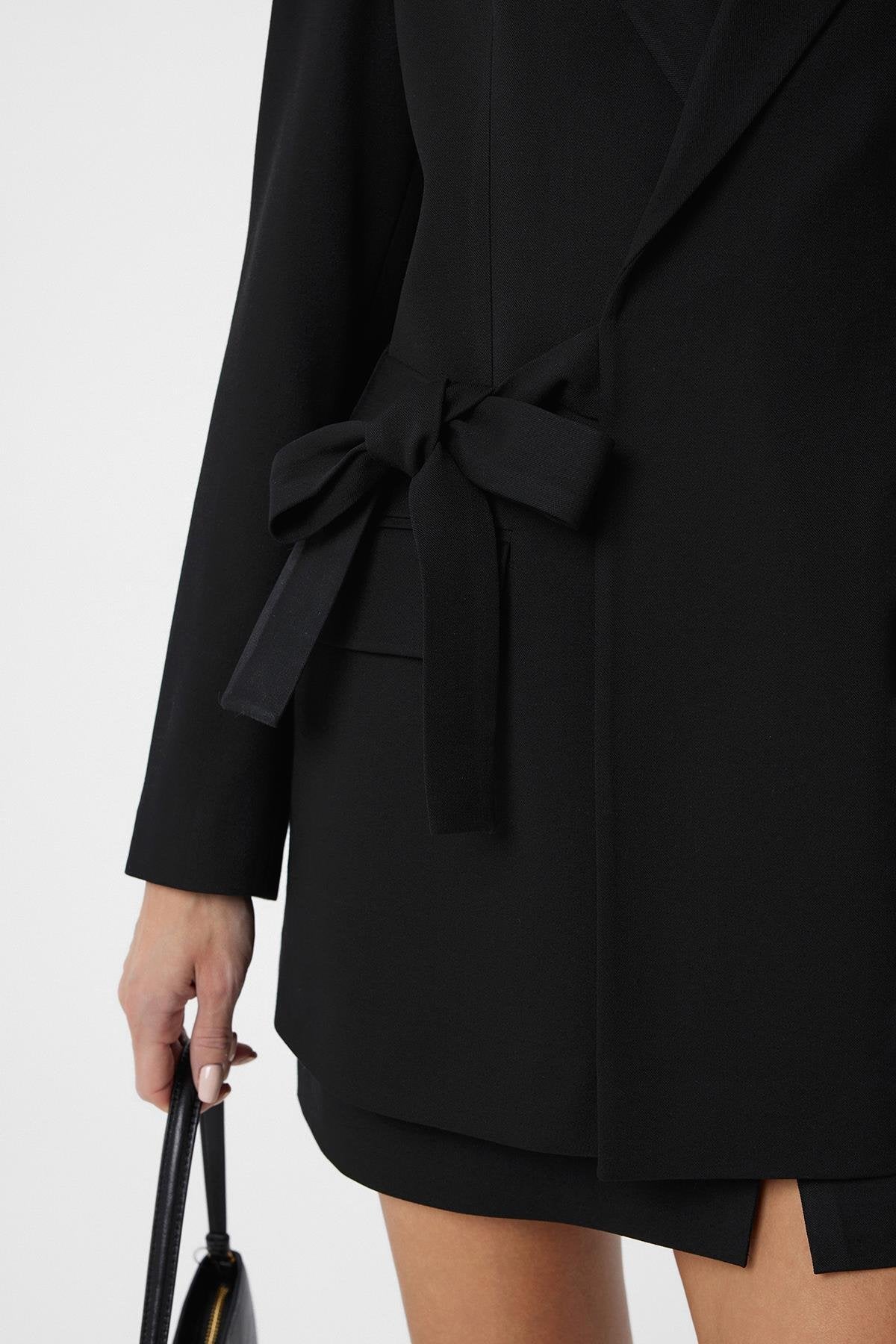 Antioch-Siyah Kuşaklı Kadın Blazer-Blazer Ceket-4-fleurdirect.live