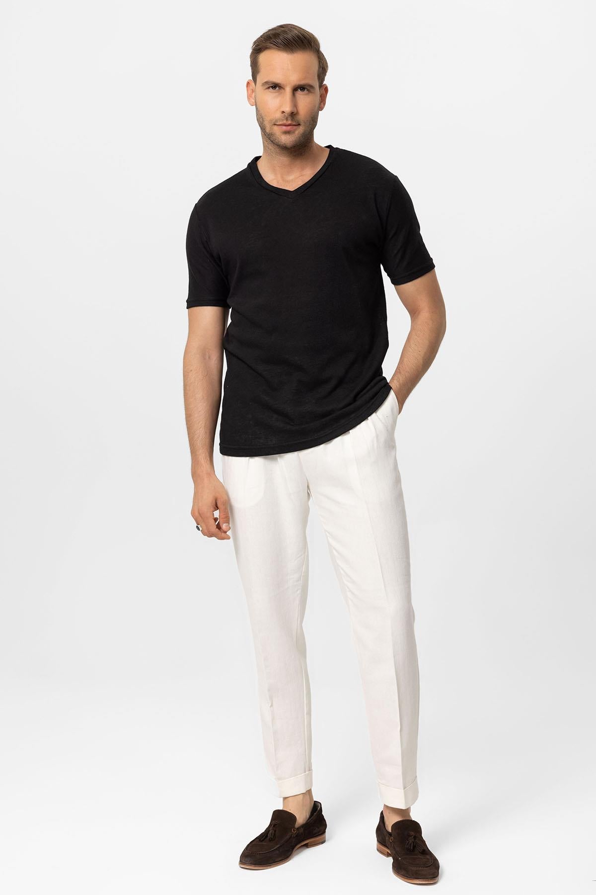 Antioch-Siyah V Yaka Basic Erkek T Shirt-T-Shirts-3-fleurdirect.live