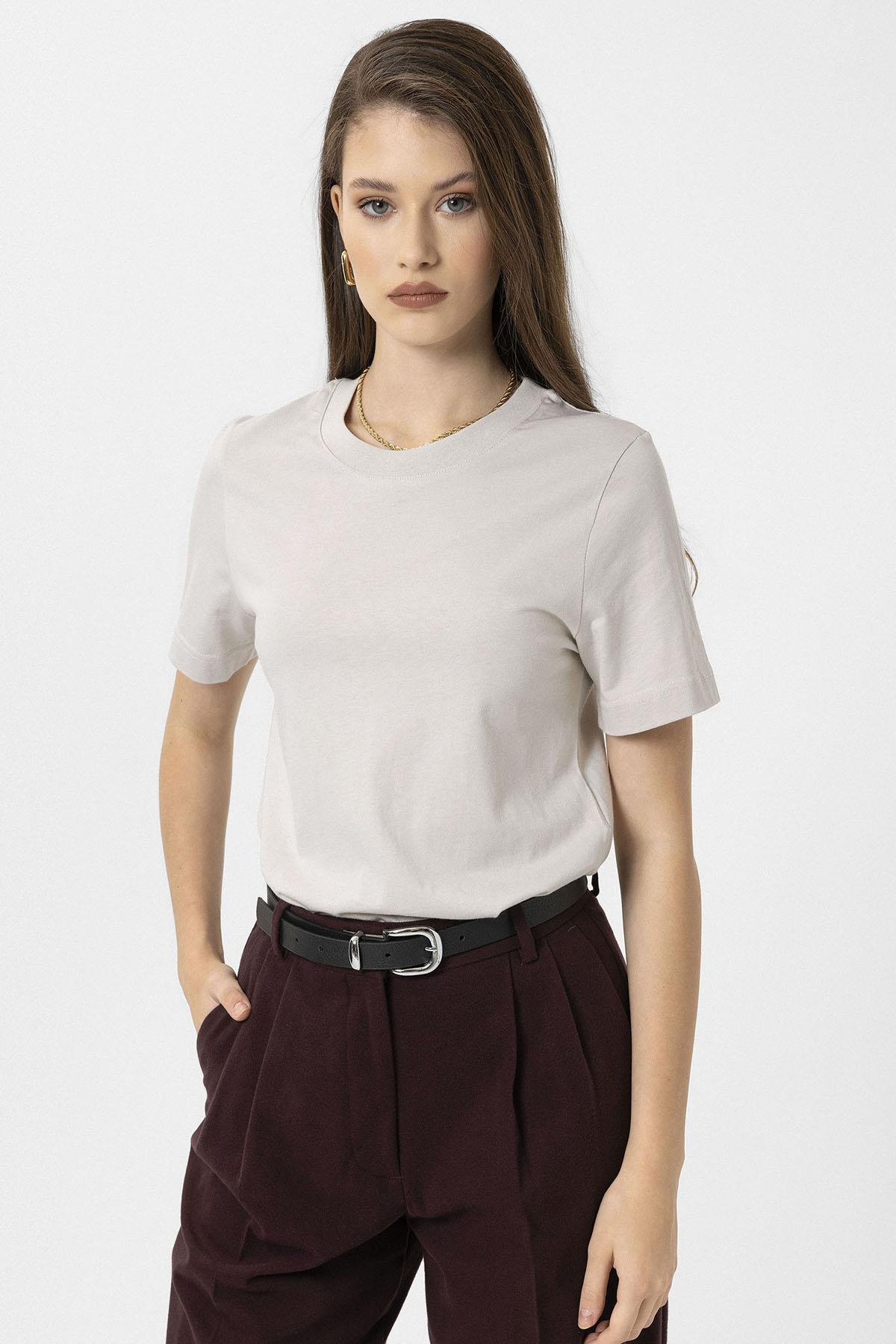 Antioch-Taş Kadın Bisiklet Yaka Basic T Shirt-T-Shirts-3-fleurdirect.live