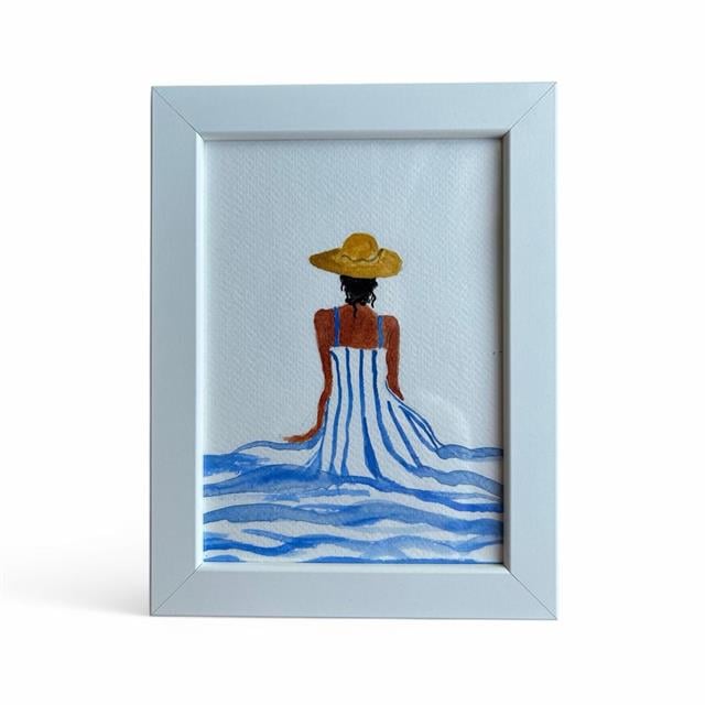 Art Projects-Blue Siesta Figürlü Suluboya El Yapımı Çerçeveli Resim-Resim-1-fleurdirect.live