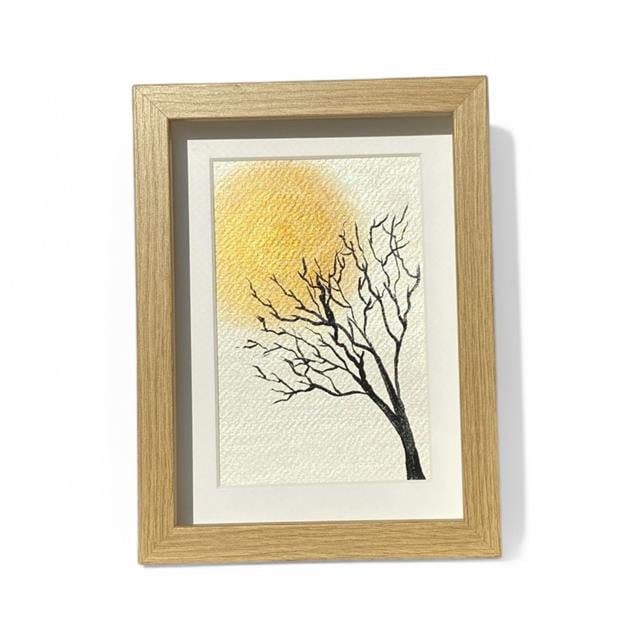 Art Projects-Gold Sun Suluboya El Yapımı Çerçeveli Resim-Resim-1-fleurdirect.live