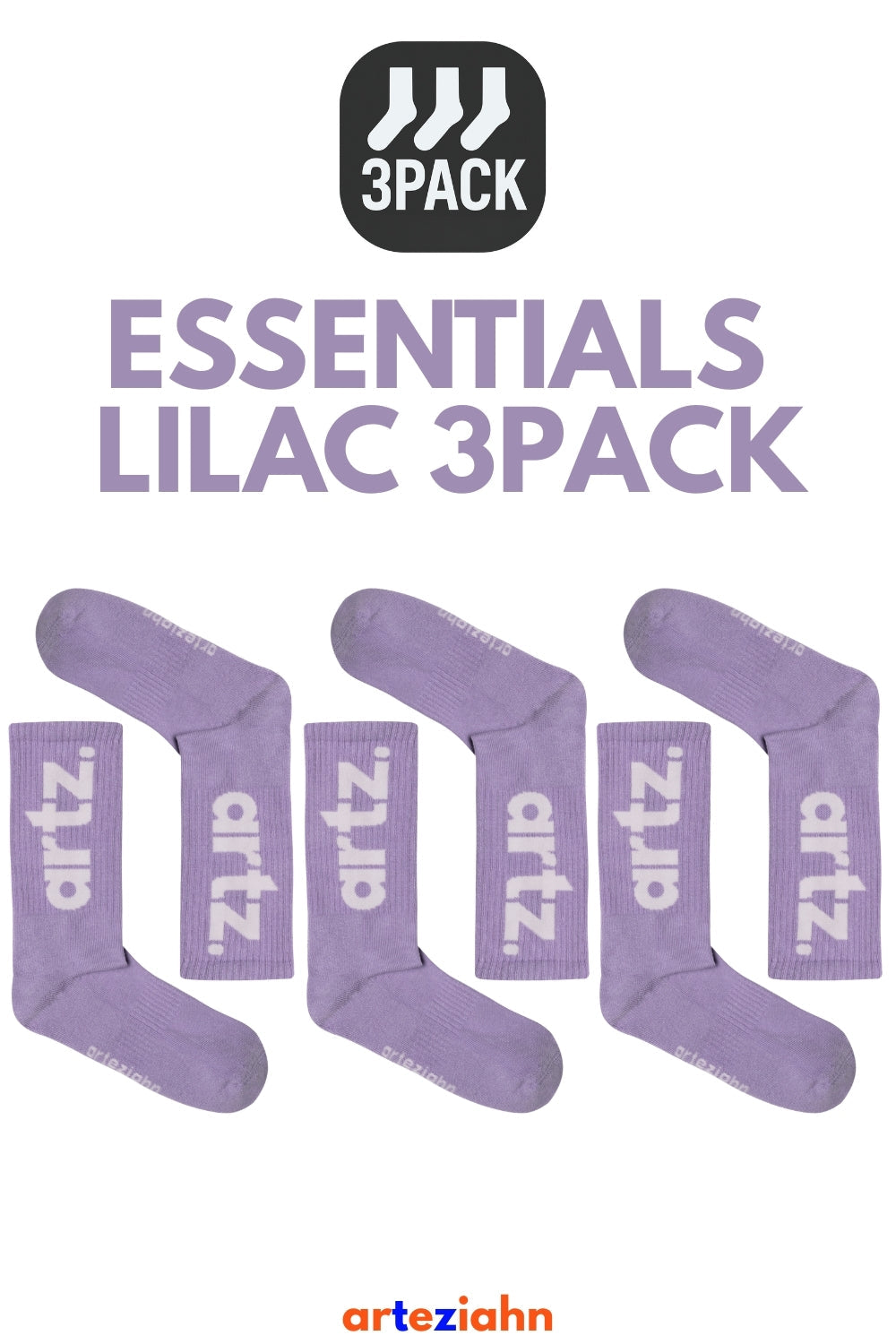 Essentials Lilac - Mor 3'lü Unisex Spor & Lifestyle Havlu Taban Çorap Paketi - 0