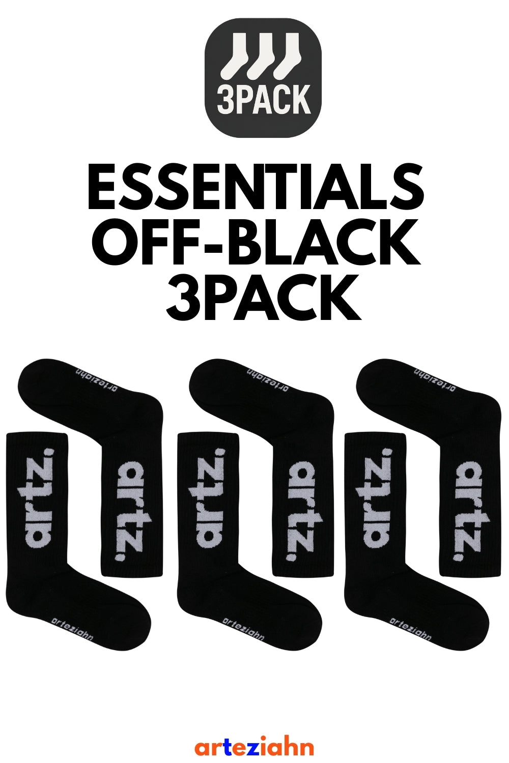 Essentials Off-black - Siyah 3'lü Unisex Spor & Lifestyle Havlu Taban Çorap Paketi - 0