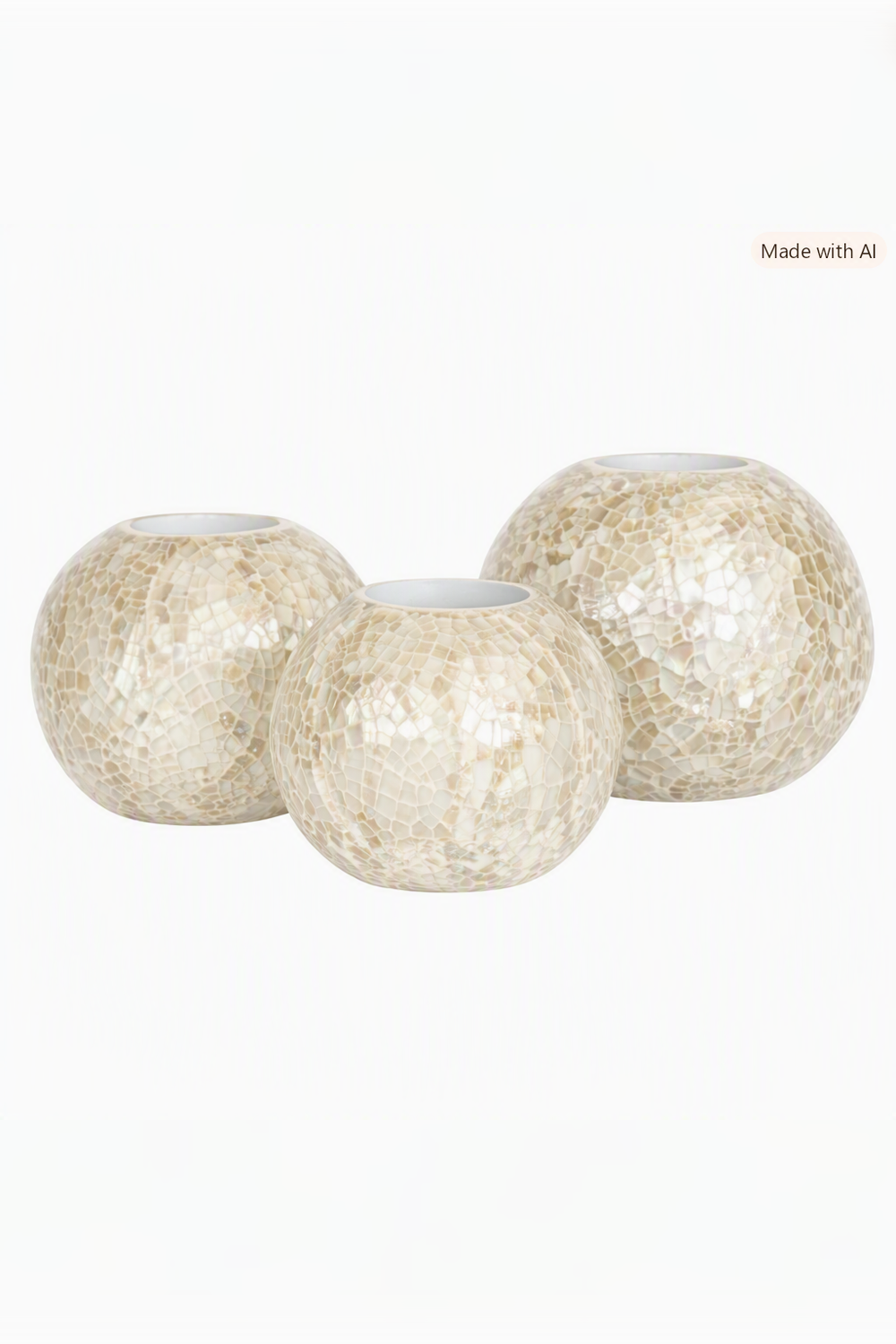 Sedefli 3'lü Tealight Top Mumluk Deniz Kabuğu Kaplama 8-9-11 Cm - 0