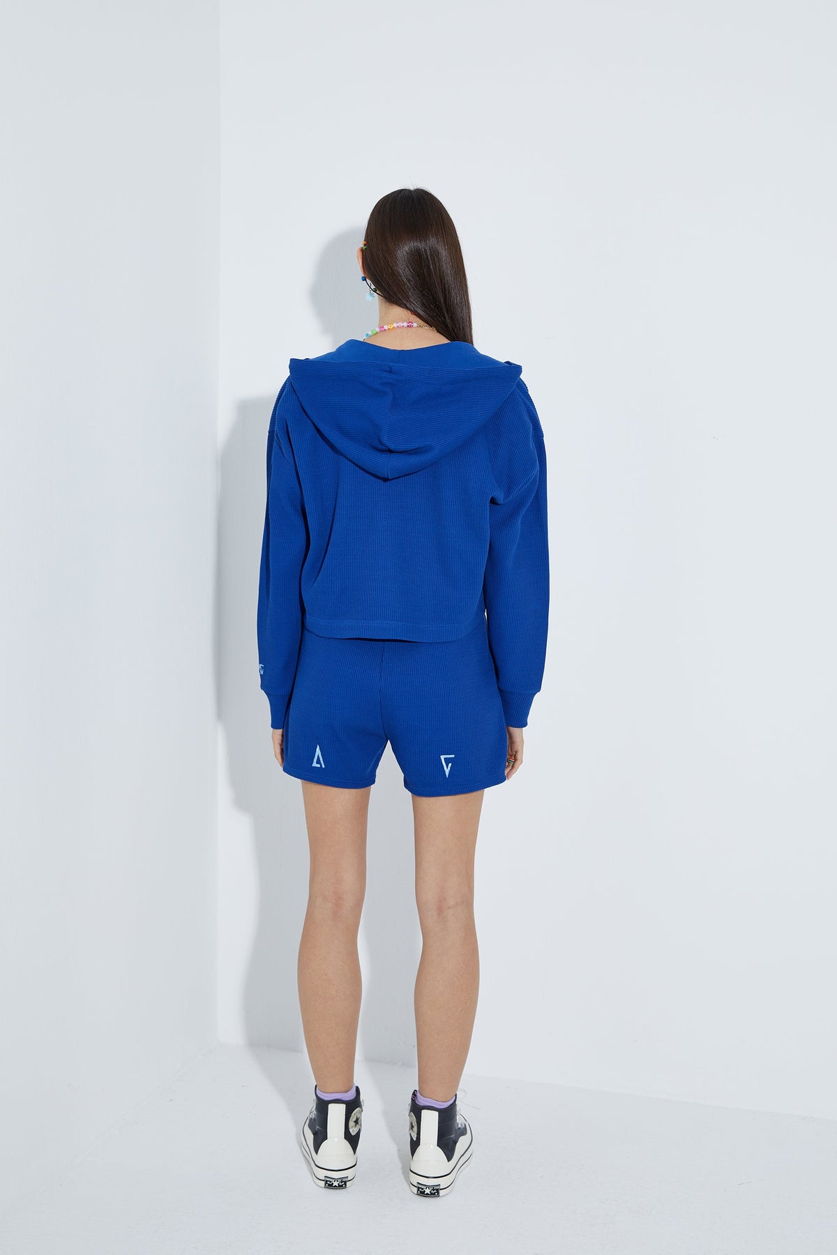 Waffle Fermuarlı Sweatshirt - Mavi