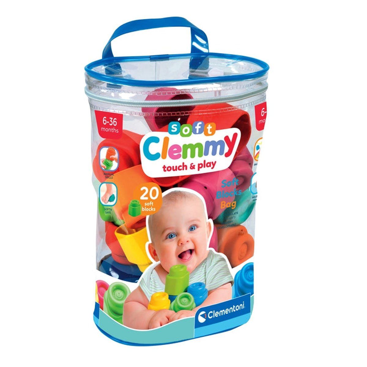 Baby Clementoni-Soft Clemmy Yumuşak Blok Çantası 20 Parça 6-36 Ay-Bebek Oyuncakları-1-fleurdirect.live