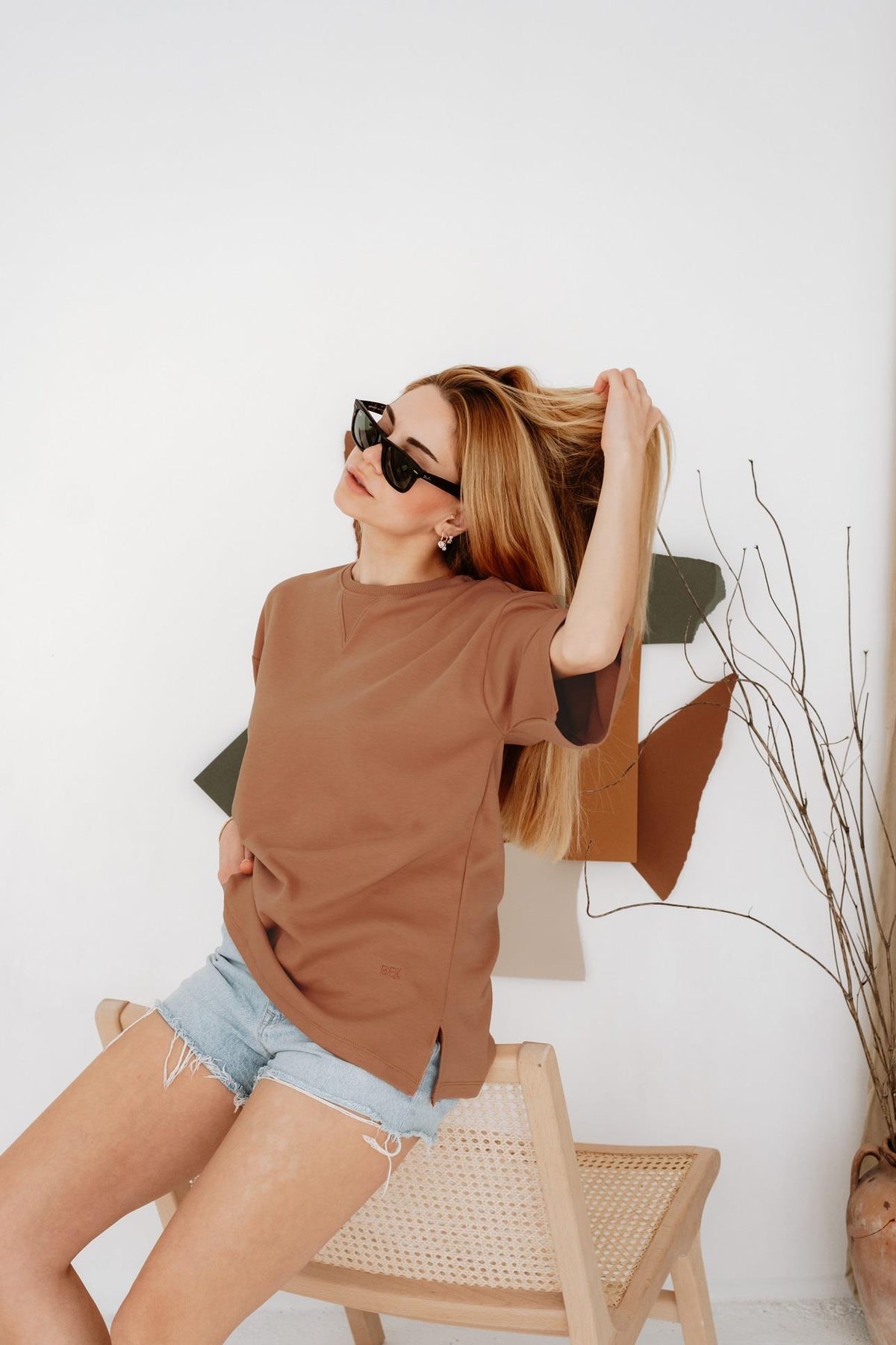 Babybek-Premium Kadın Oversize Kahverengi T Shirt-T-Shirts-1-fleurdirect.live
