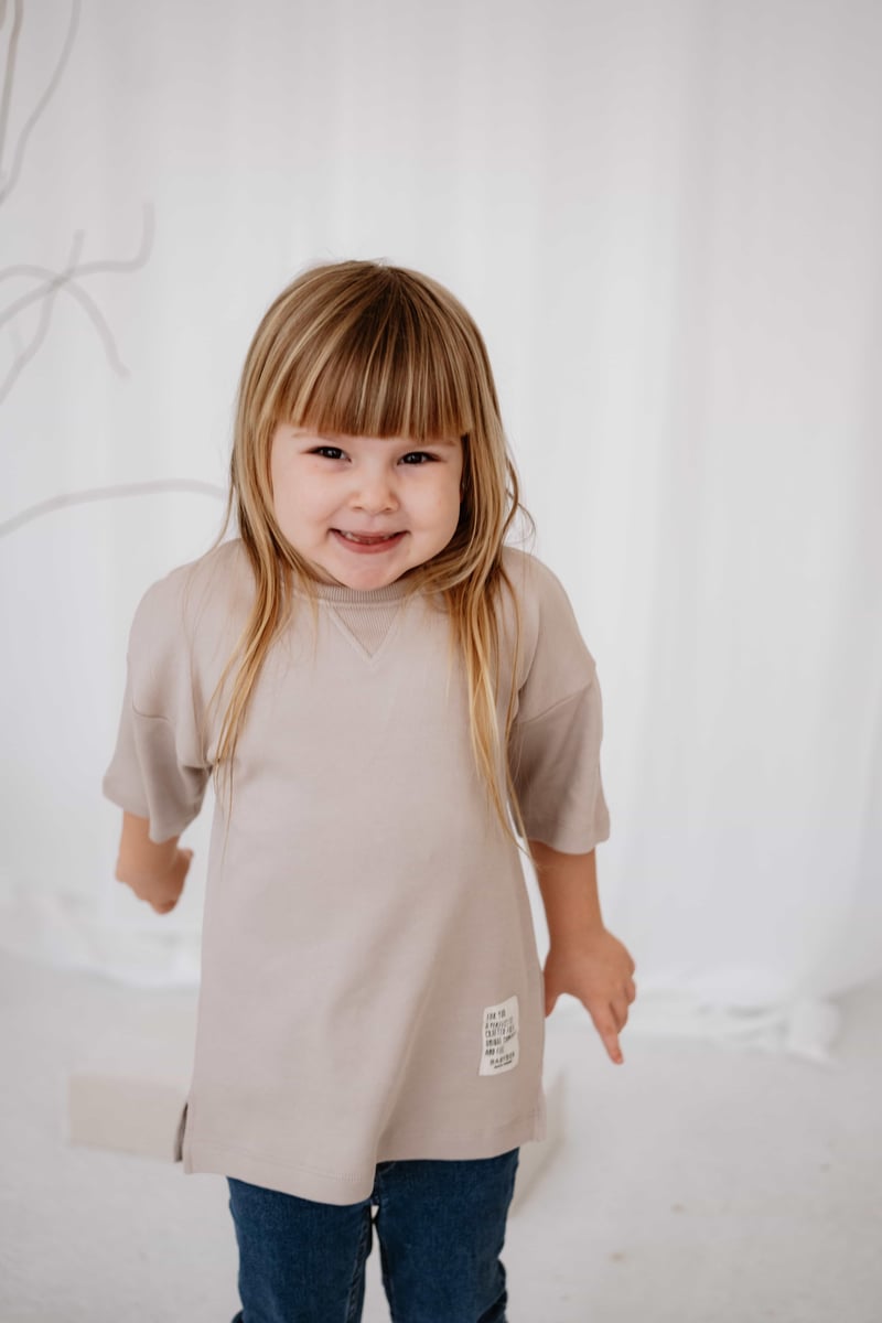 Babybek-Premium Oversize Unisex Çocuk Vizon T Shirt-T-Shirts-1-fleurdirect.live