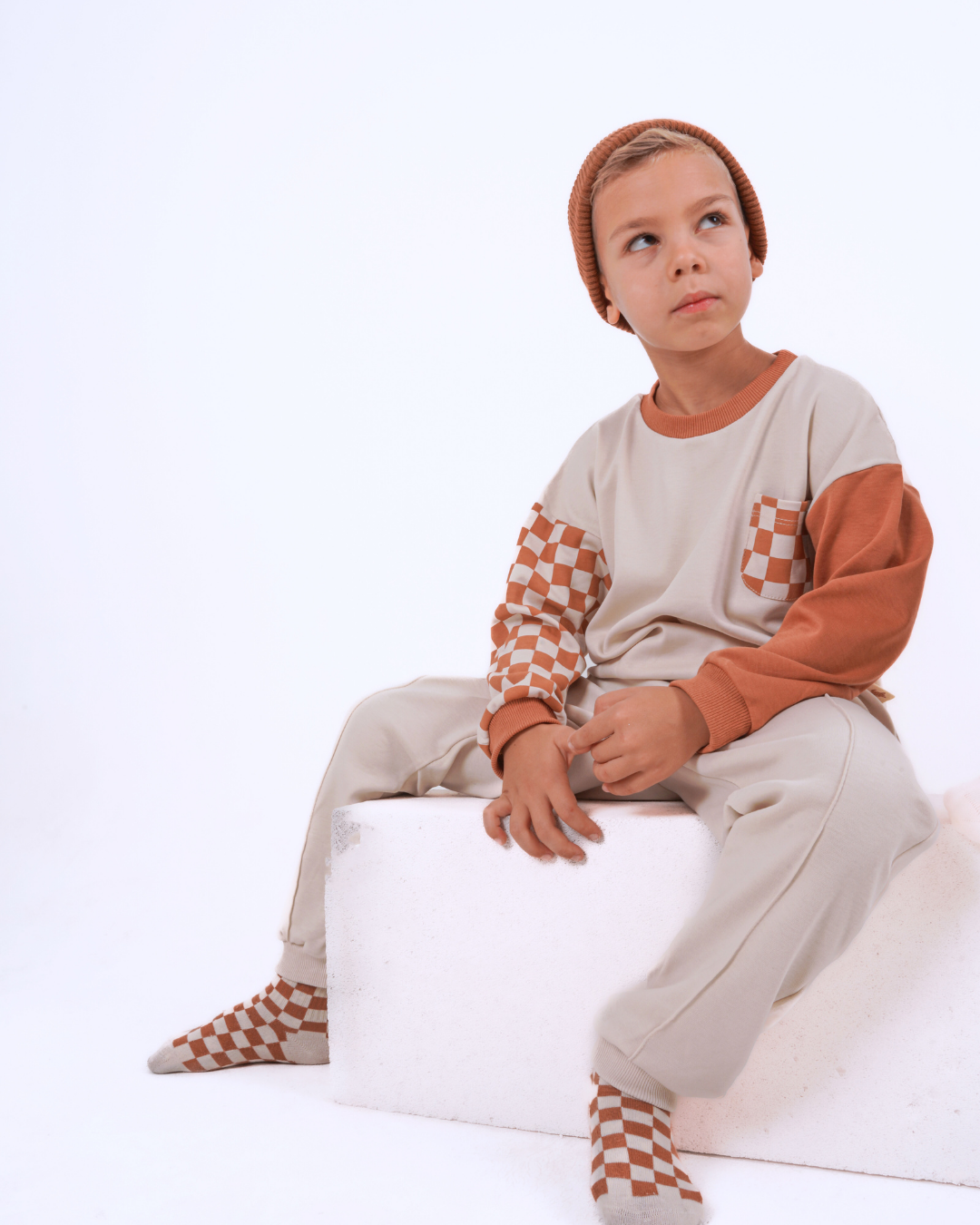 Babybek-Premium Unisex Eşofman Takımı Kiremit Dama-Alt - Üst Takım-4-fleurdirect.live