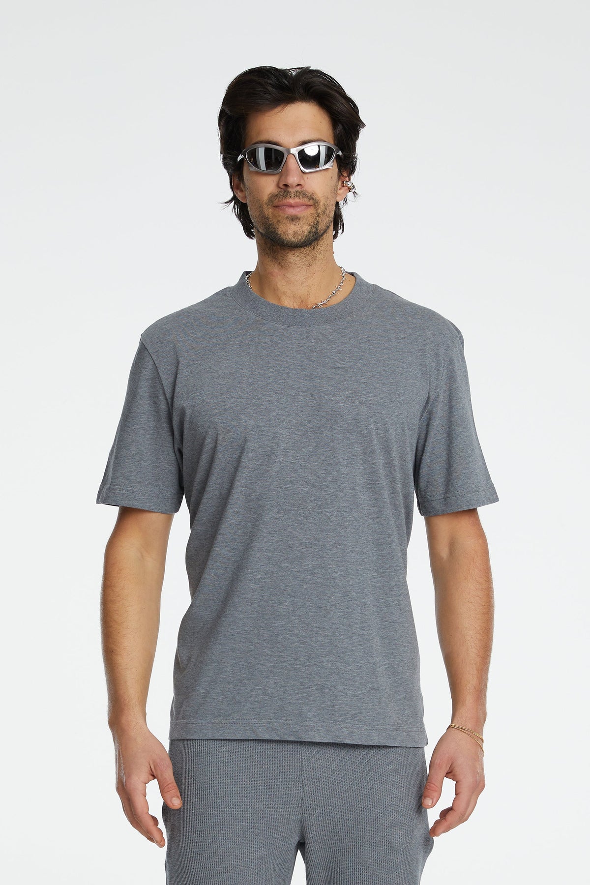 Cotton Basic T-Shirt - Gri