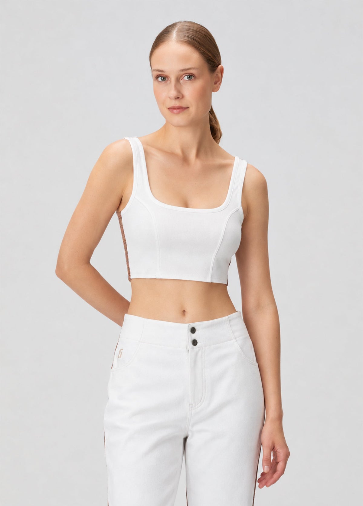 Denim Knit Tank Top - Beyaz/Kiremit
