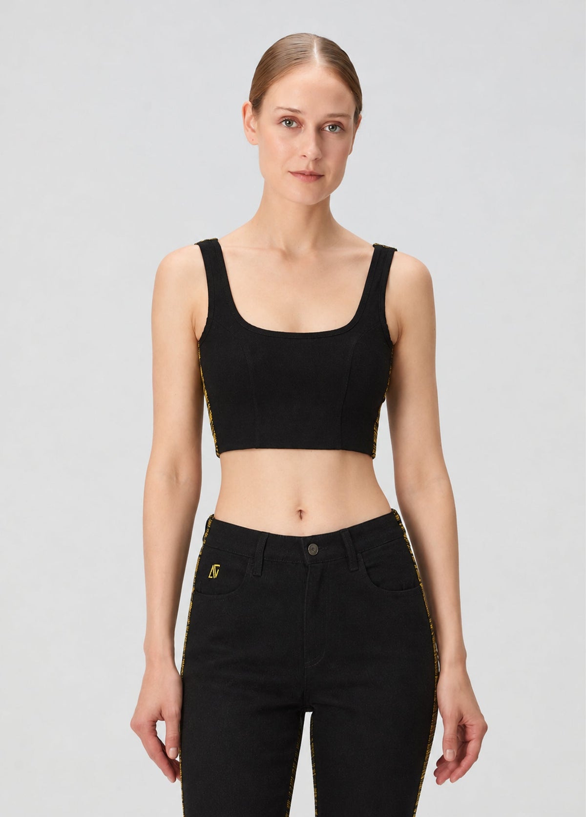 Denim Knit Tank Top - Siyah/Sarı