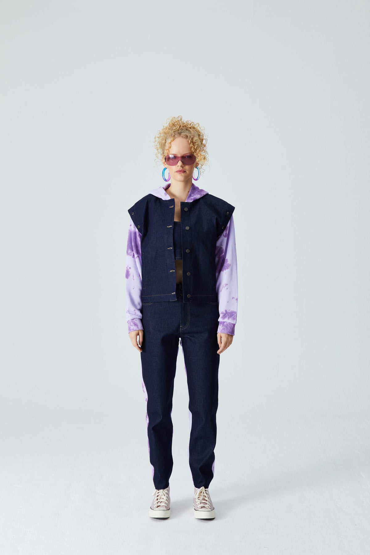Denim Yelek Ceket - Lacivert/Lila
