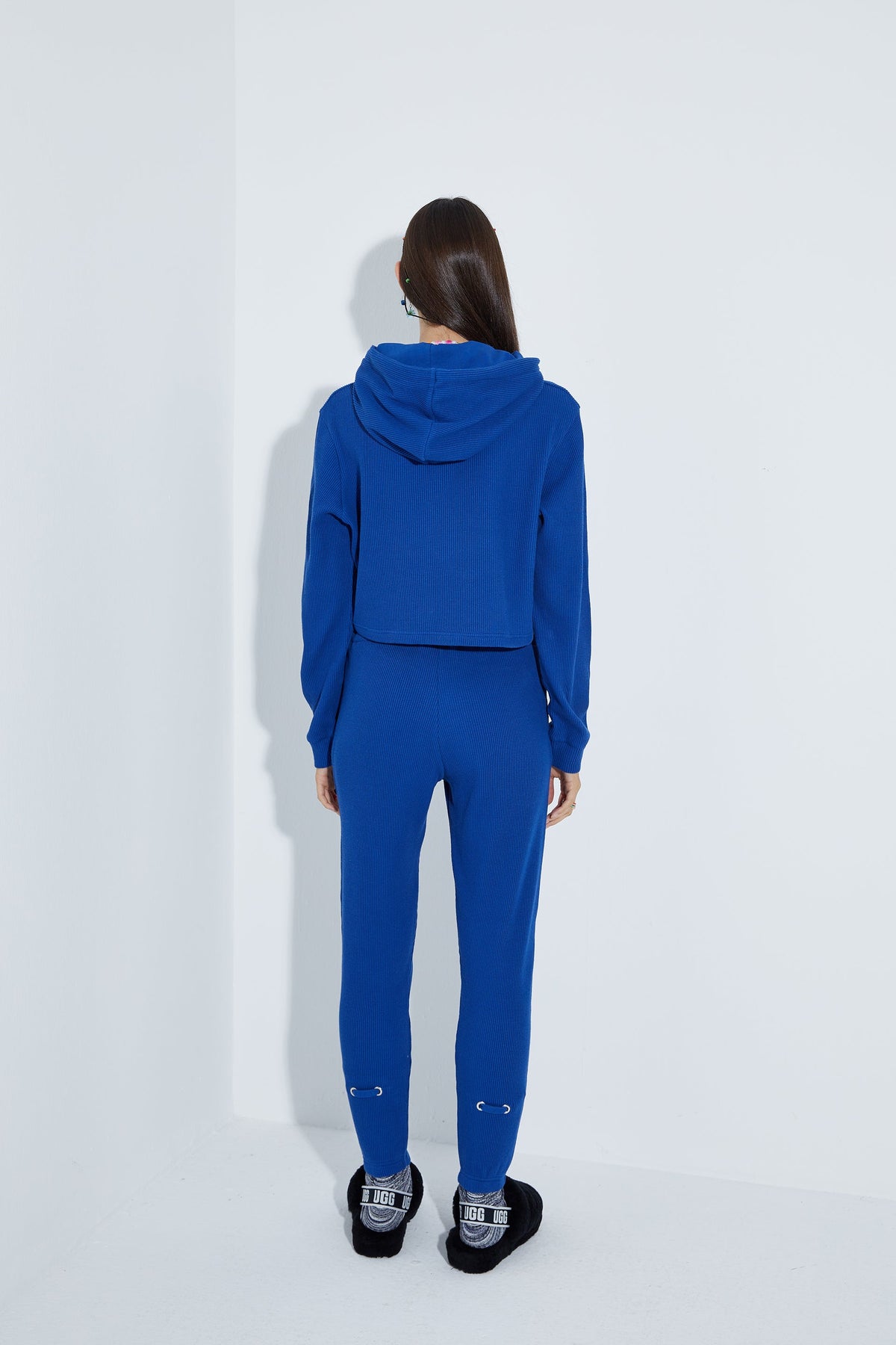 Waffle Kapüşonlu Sweatshirt - Mavi