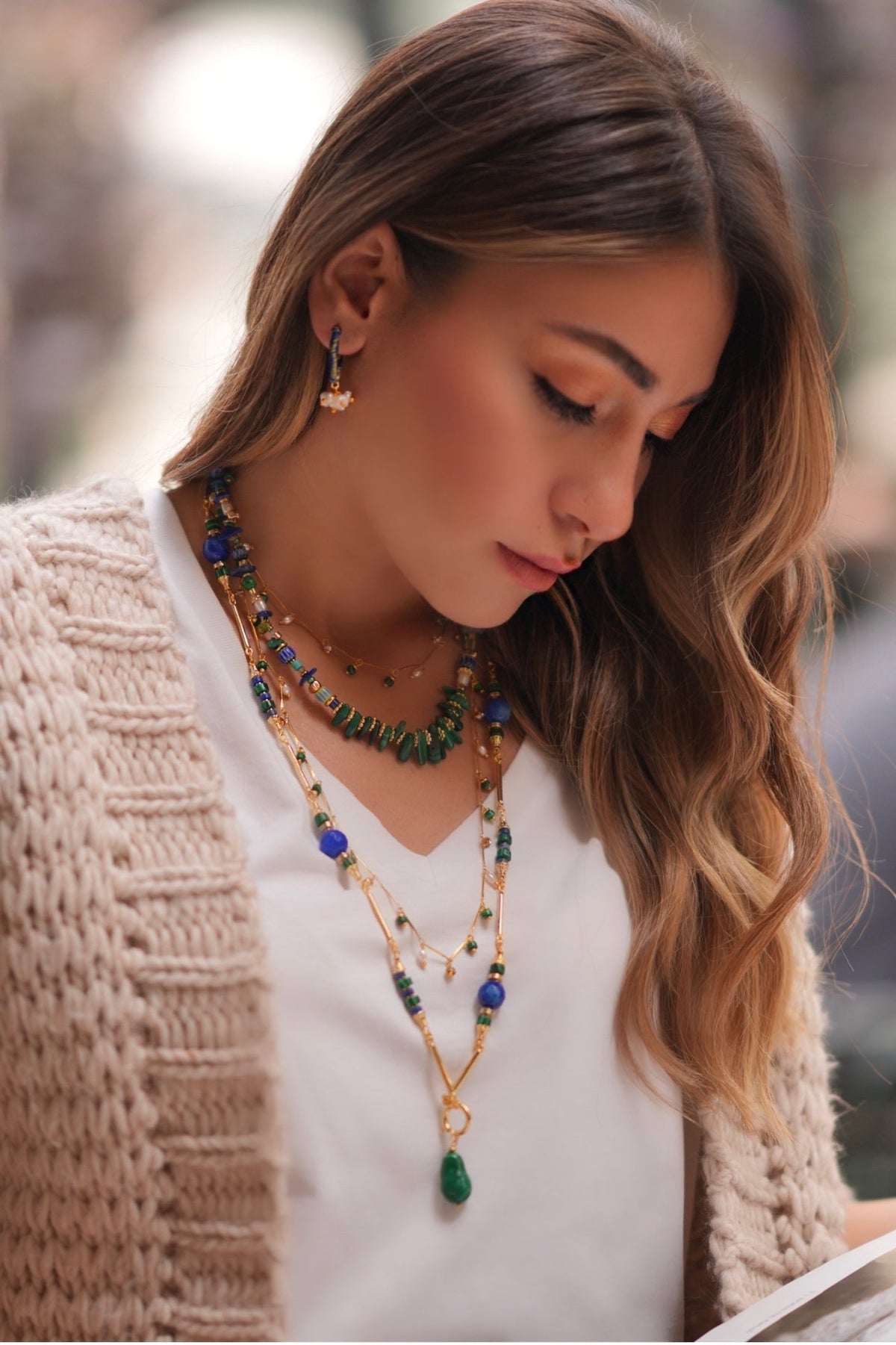 Berrin Özkan-Dancing Disco Malachite Sparkle Long Necklace-Kolye-3-fleurdirect.live