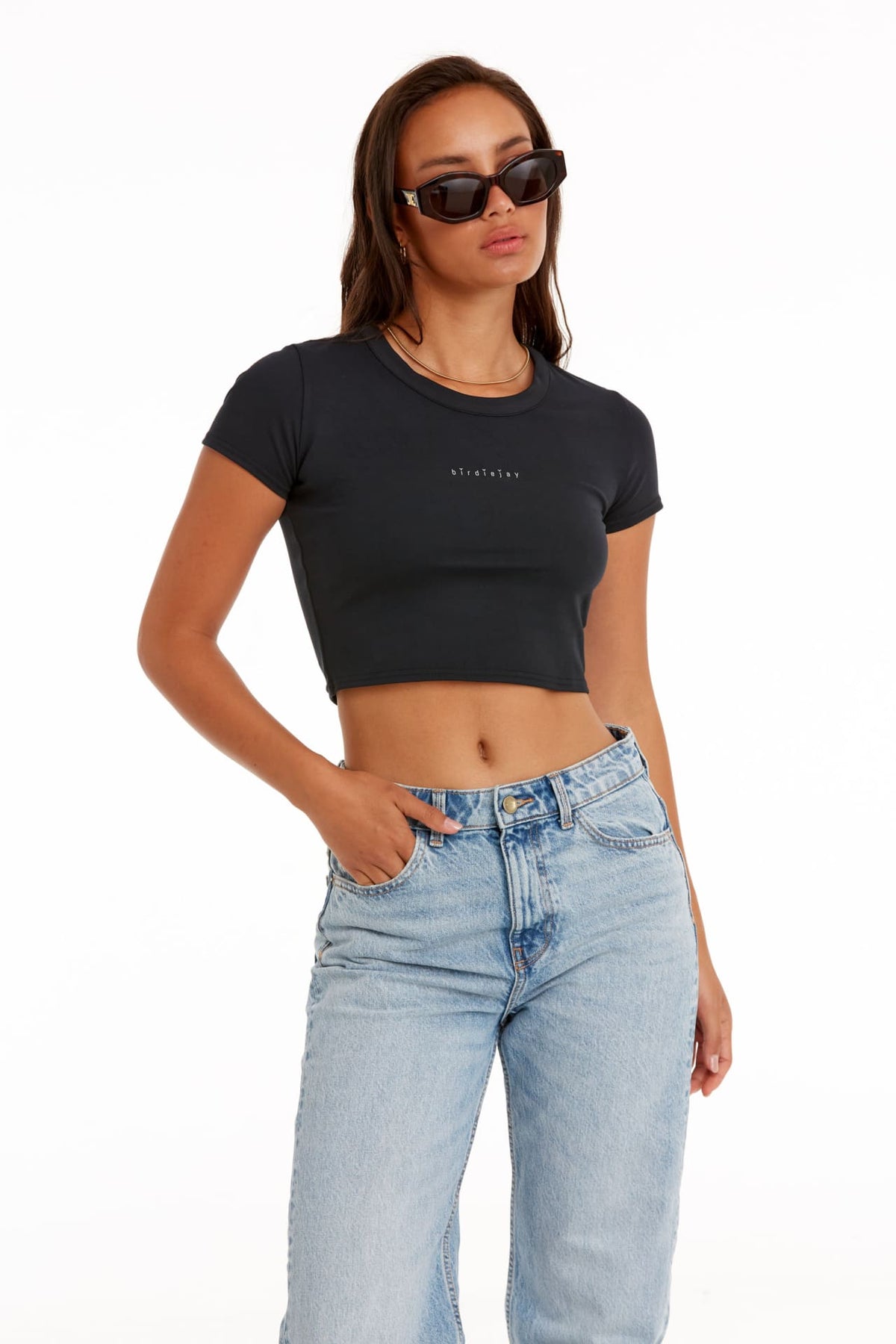Birdiejay-Birdiesmooth Your New Go To Cropped Baby Tee Si̇yah Kısa Kollu Crop T Shirt-T-Shirts-4-fleurdirect.live