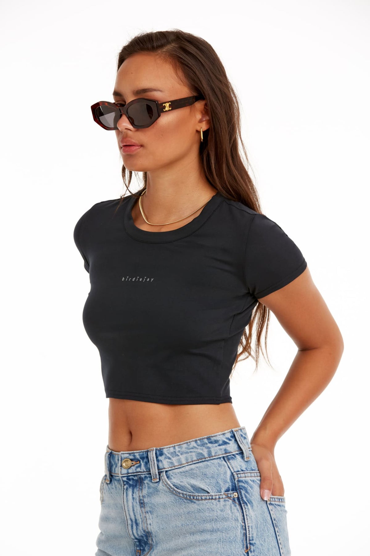 Birdiejay-Birdiesmooth Your New Go To Cropped Baby Tee Si̇yah Kısa Kollu Crop T Shirt-T-Shirts-5-fleurdirect.live