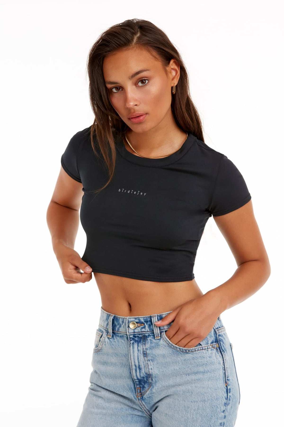 Birdiejay-Birdiesmooth Your New Go To Cropped Baby Tee Si̇yah Kısa Kollu Crop T Shirt-T-Shirts-7-fleurdirect.live