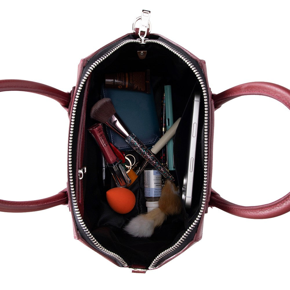 Bloominbag-Aria Bordeaux Velvet Medium Hakiki Deri Kadın El & Omuz çantası-4-fleurdirect.live