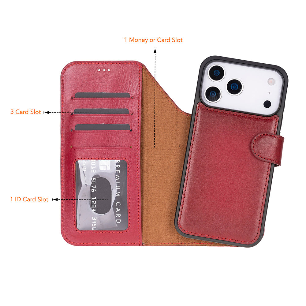Bloominbag-Bloom Case Magic Apple I Phone 17 Pro Max(6.9") Crimson Flame Ayrılabilir Hakiki Deri Cüzdanlı Telefon Kılıfı-3-fleurdirect.live