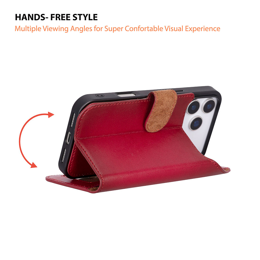 Bloominbag-Bloom Case Magic Apple I Phone 17 Pro Max(6.9") Crimson Flame Ayrılabilir Hakiki Deri Cüzdanlı Telefon Kılıfı-4-fleurdirect.live