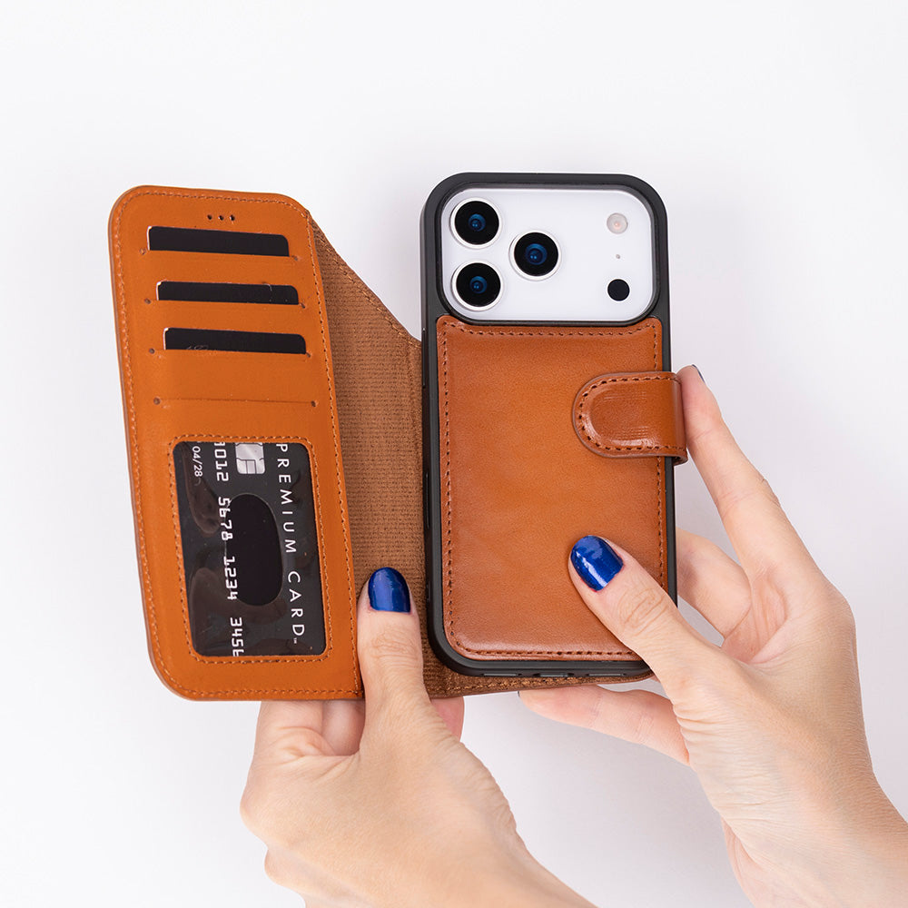 Bloominbag-Bloom Case Magic Apple I Phone 17 Pro Max(6.9") Desert Tan Ayrılabilir Hakiki Deri Cüzdanlı Telefon Kılıfı-2-fleurdirect.live