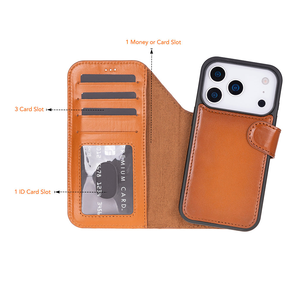 Bloominbag-Bloom Case Magic Apple I Phone 17 Pro Max(6.9") Desert Tan Ayrılabilir Hakiki Deri Cüzdanlı Telefon Kılıfı-3-fleurdirect.live