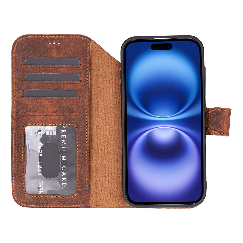 Bloominbag-Bloom Case Magic Wallet Mahogany Saddle Hakiki Deri I Phone 17 Air(6.5") Cüzdanlı Telefon Kılıfı-5-fleurdirect.live