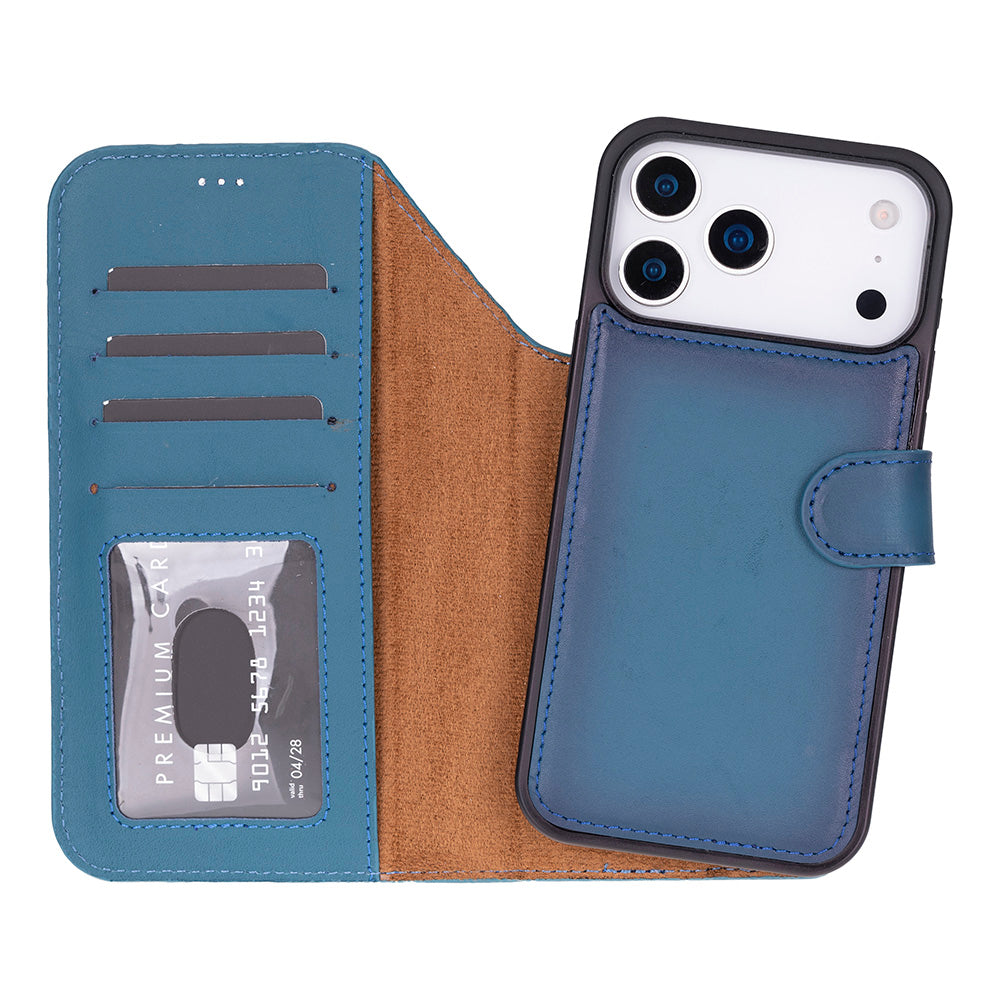 Bloominbag-Bloom Case Magic Wallet Midnight Blue Apple I Phone 17 Pro (6.3") Hakiki Deri çıkarılabilir Cüzdanlı Telefon Kılıfı-1-fleurdirect.live