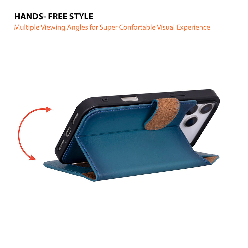 Bloominbag-Bloom Case Magic Wallet Midnight Blue Apple I Phone 17 Pro (6.3") Hakiki Deri çıkarılabilir Cüzdanlı Telefon Kılıfı-4-fleurdirect.live