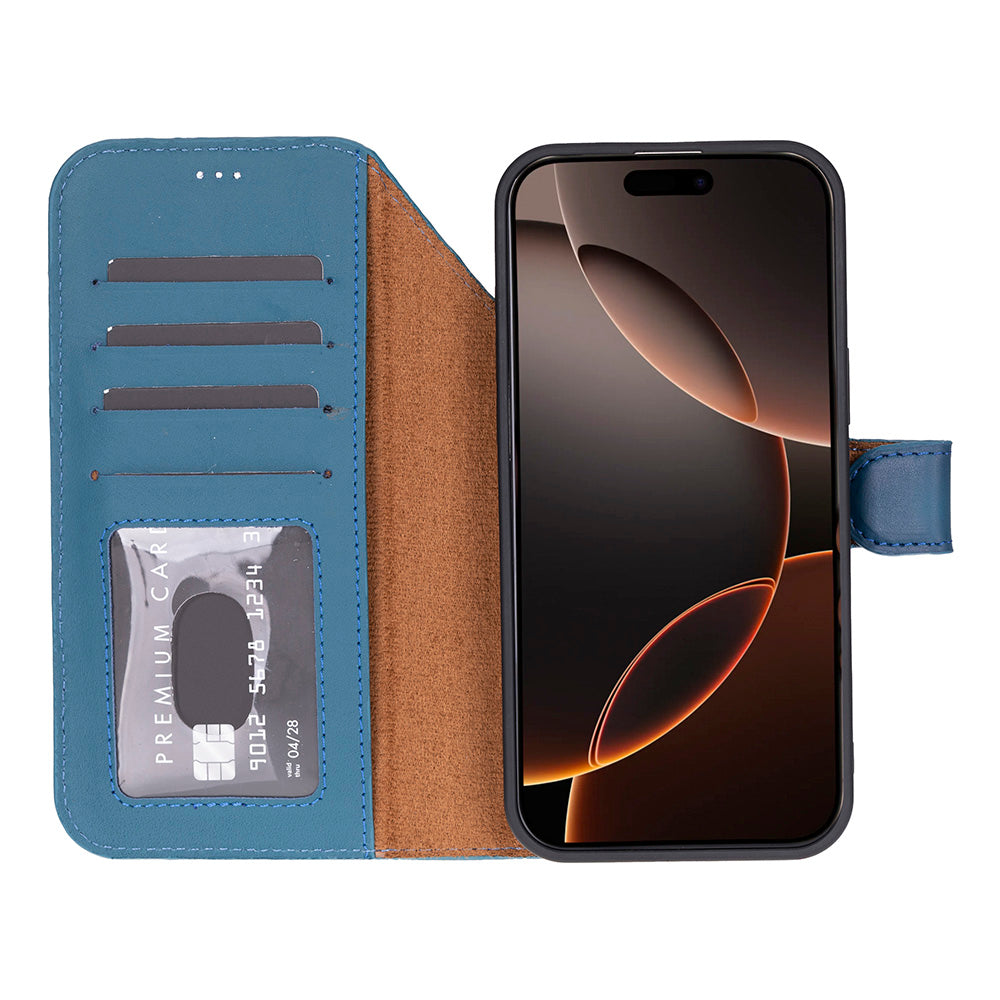Bloominbag-Bloom Case Magic Wallet Midnight Blue Apple I Phone 17 Pro (6.3") Hakiki Deri çıkarılabilir Cüzdanlı Telefon Kılıfı-5-fleurdirect.live
