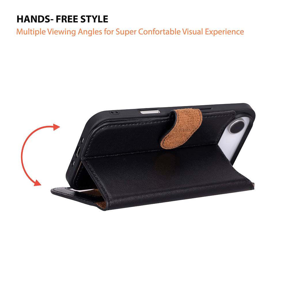 Bloominbag-Bloom Case Magic Wallet Obsidian Black Hakiki Deri I Phone 17 Air(6.5") Cüzdanlı Telefon Kılıfı-4-fleurdirect.live