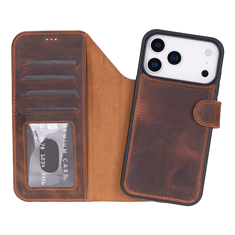 Bloominbag-Bloom Case Magic Wallet Saddle Brown Apple I Phone 17 Pro (6.3") Hakiki Deri çıkarılabilir Cüzdanlı Telefon Kılıfı-1-fleurdirect.live