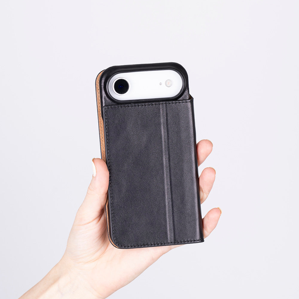 Bloominbag-Bloom Case Sonat Obsidian Black Hakiki Deri I Phone 17 Air(6.5") Folio Kılıfı-3-fleurdirect.live