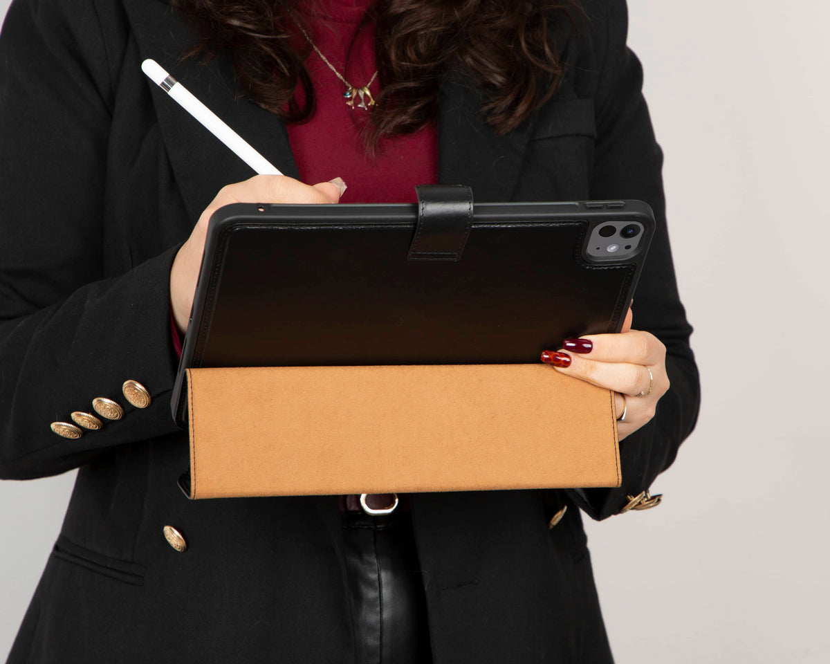 Bloominbag-Bloom Case Trigon Obsidian Black Apple I Pad Pro 11" (2024) Hakiki Deri Kılıf-2-fleurdirect.live