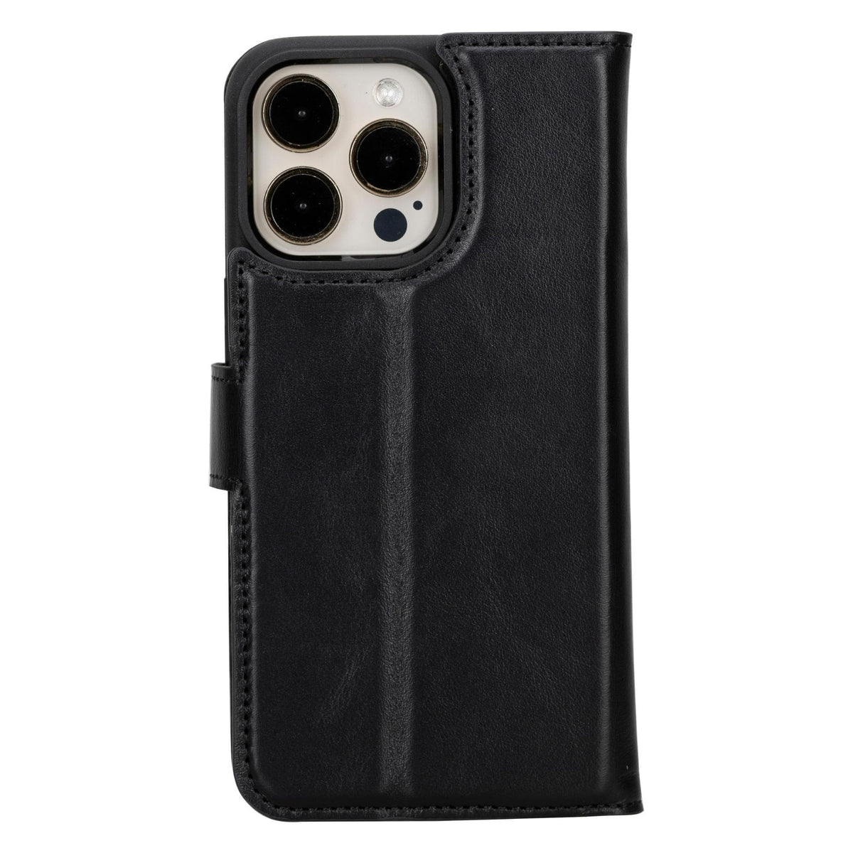 Bloomcase Apple Iphone 15 Pro Max (6.7") Onyx Blackhakiki Deri Çıkarılabilir Cüzdanlı Telefon Kılıfı