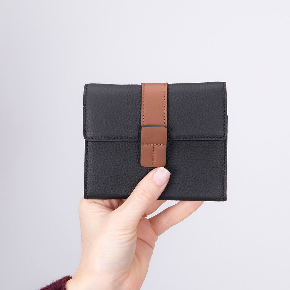 Bloominbag-Liora Color Band Deri Kadın Cüzdan – Siyah & Karamel-5-fleurdirect.live