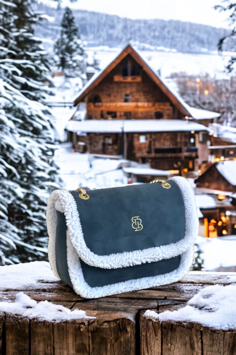 Bloomsbury-Les Alpes Antrasit Shearling Süet Çanta-El Çantası-1-fleurdirect.live