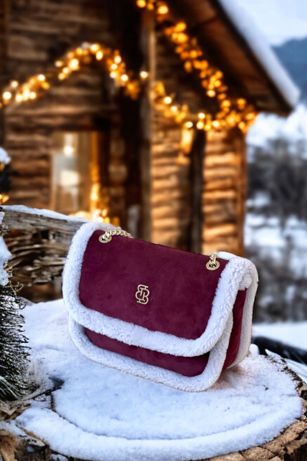 Bloomsbury-Les Alpes Bordo Shearling Süet Çanta-El Çantası-1-fleurdirect.live