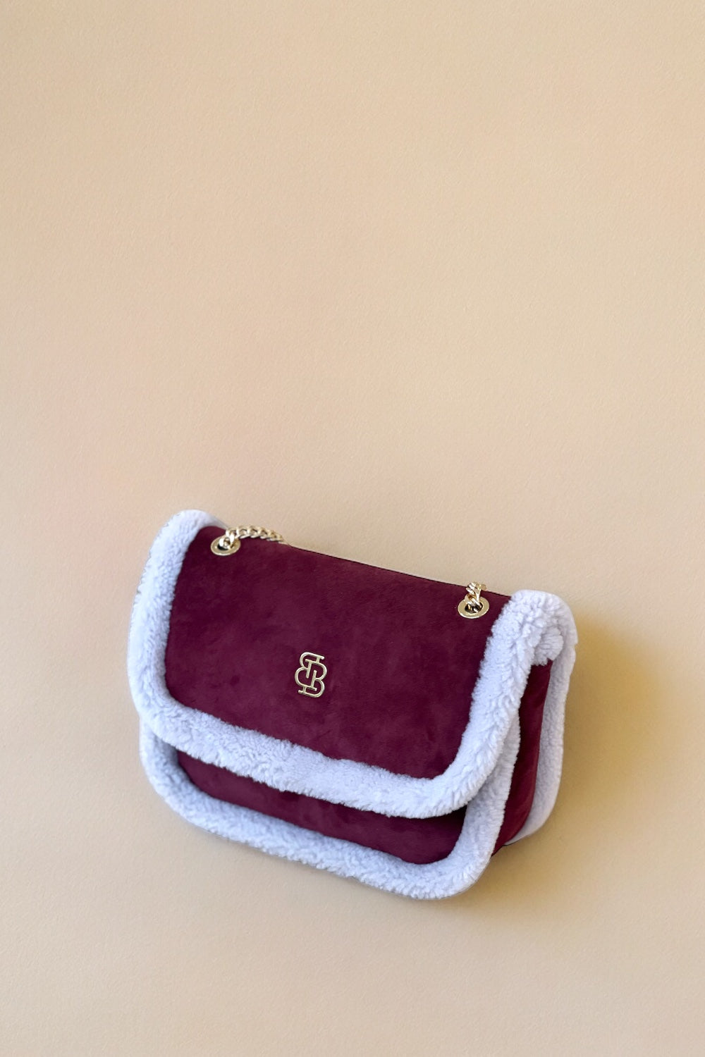 Bloomsbury-Les Alpes Bordo Shearling Süet Çanta-El Çantası-4-fleurdirect.live