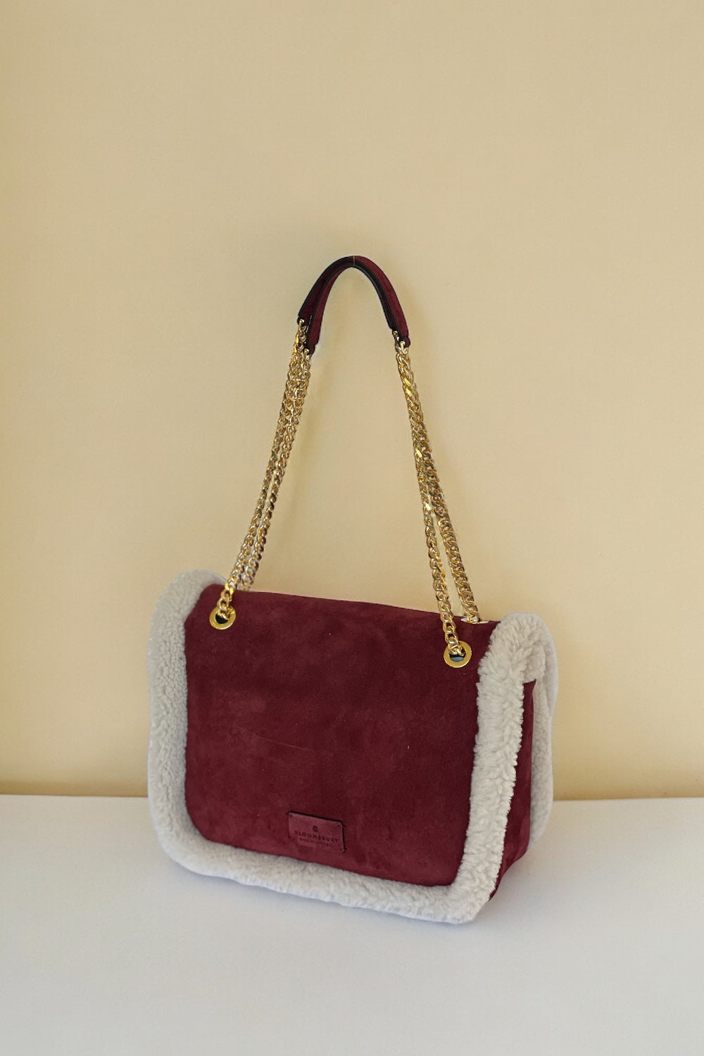 Bloomsbury-Les Alpes Bordo Shearling Süet Çanta-El Çantası-5-fleurdirect.live