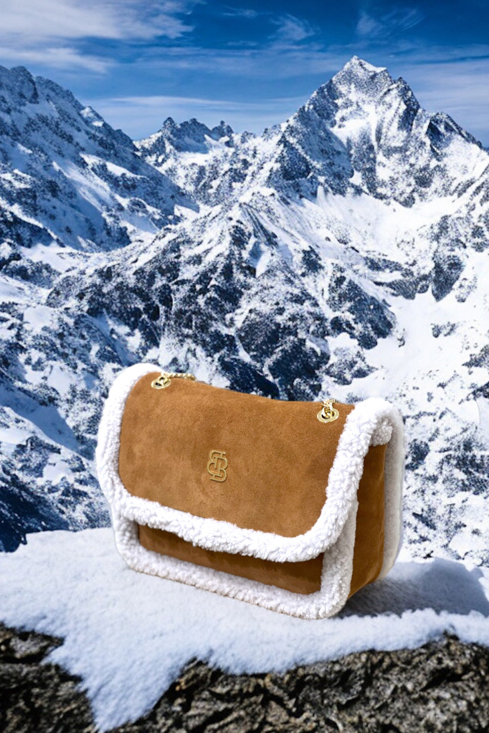 Bloomsbury-Les Alpes Taba Shearling Süet Çanta-El Çantası-2-fleurdirect.live
